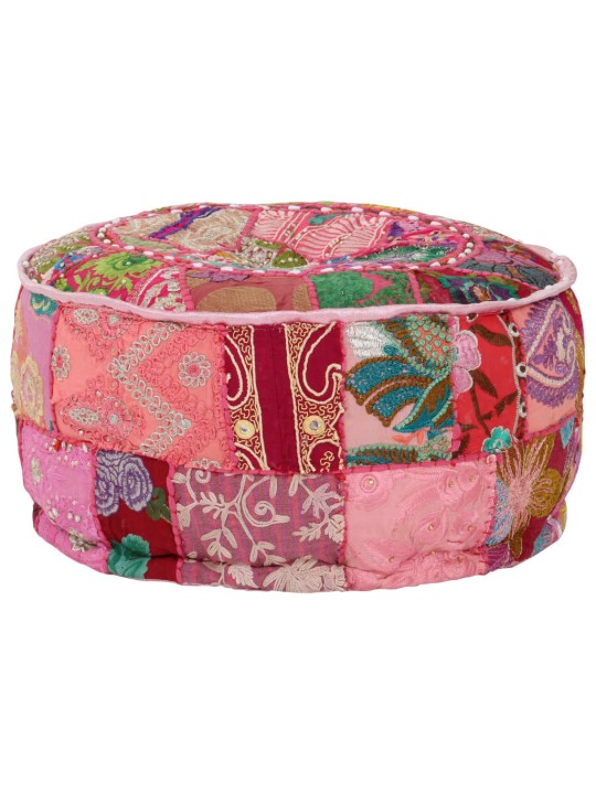 Sedací puf patchwork kulatý bavlna ruční výroba 40x20 cm růžový