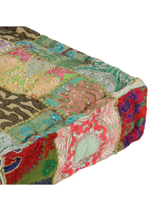 Sedací puf patchwork čtverec ručně vyrobený 50x50x12 cm zelený