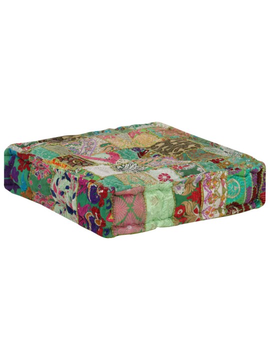 Sedací puf patchwork čtverec ručně vyrobený 50x50x12 cm zelený