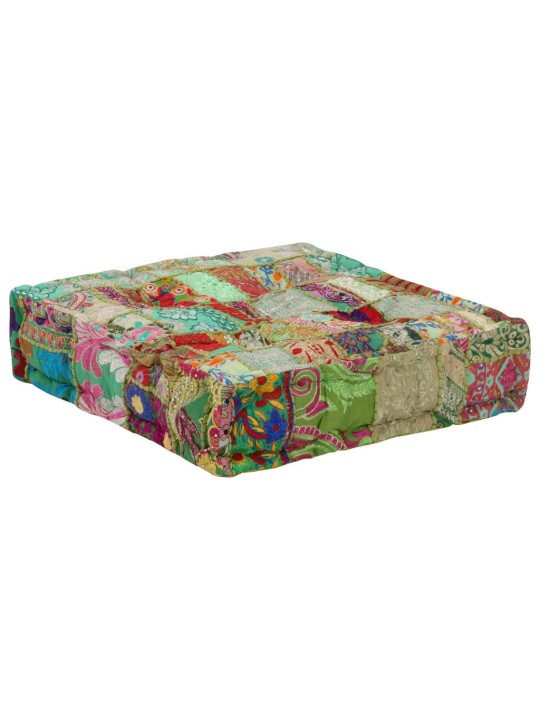 Sedací puf patchwork čtverec ručně vyrobený 50x50x12 cm zelený