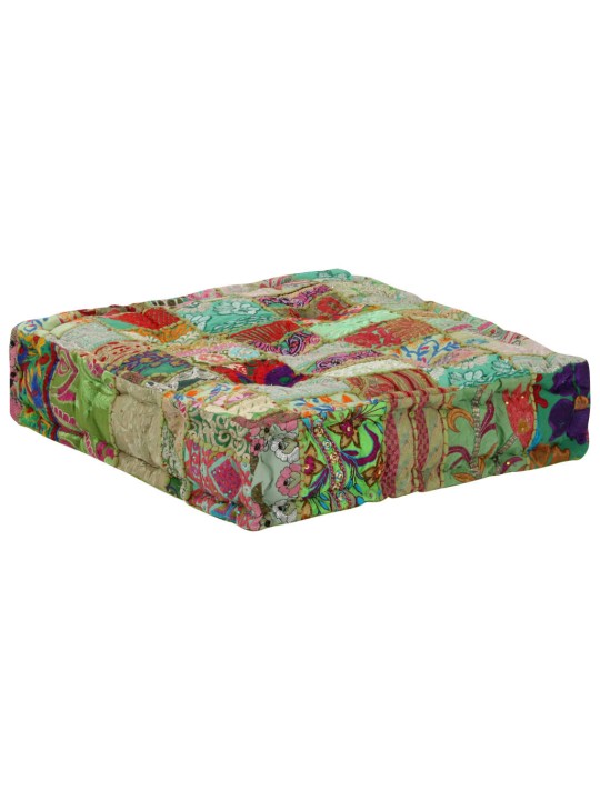 Sedací puf patchwork čtverec ručně vyrobený 50x50x12 cm zelený