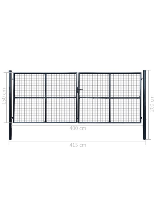 Zahradní plotová branka z pozinkované oceli 400 x 150 cm šedá