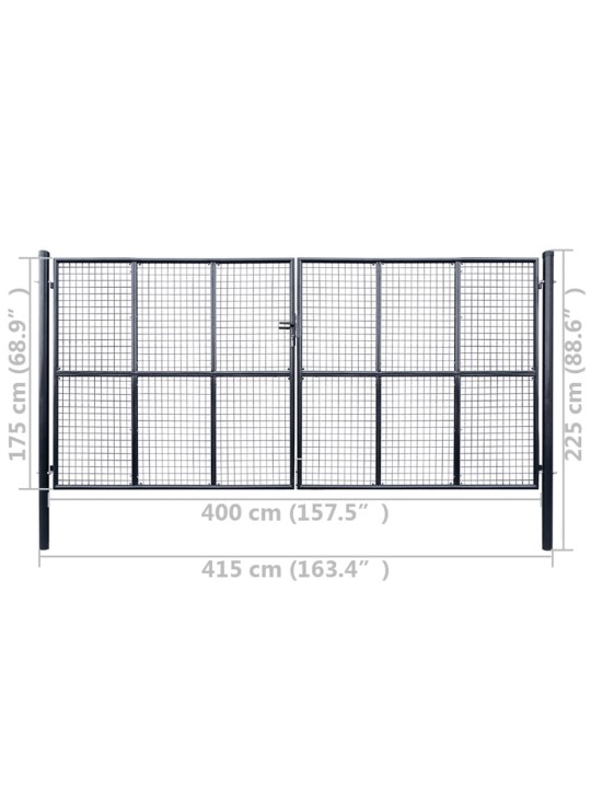 Zahradní plotová branka z pozinkované oceli 400 x 175 cm šedá