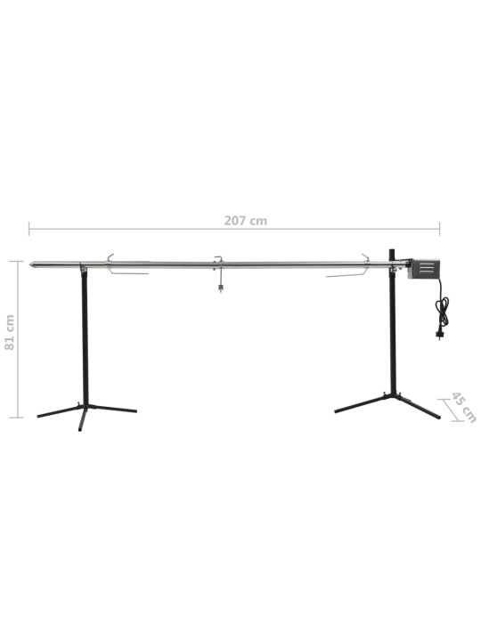 Grilovací rožeň s motorkem nerezová ocel 207 x 45 x 81 cm