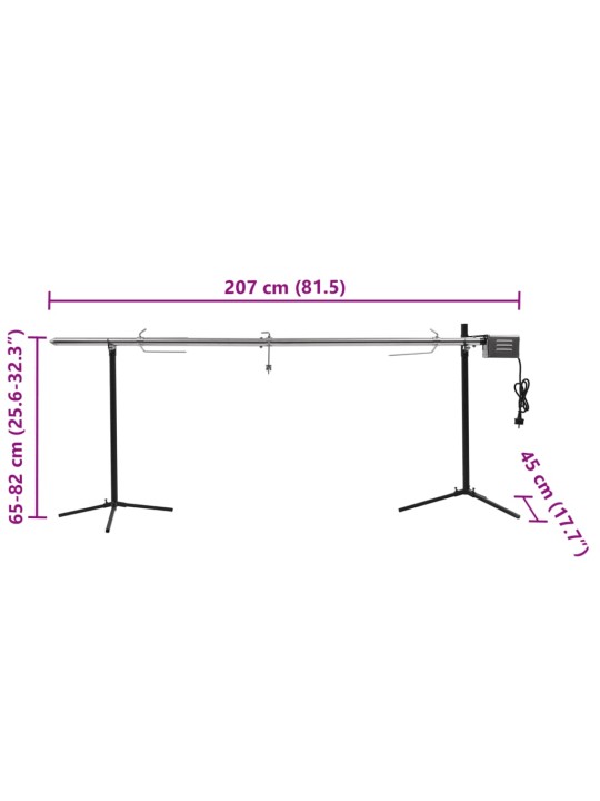 Grilovací rožeň s motorkem nerezová ocel 207 x 45 x 81 cm