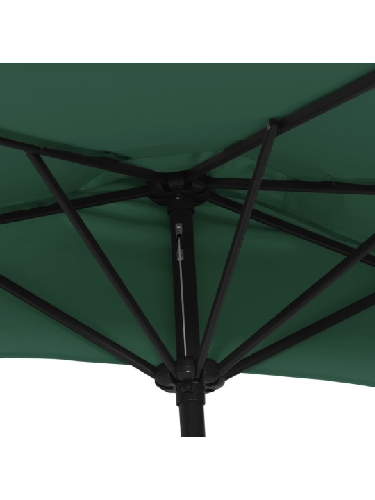 Slunečník na balkon hliníková tyč zelený 270 x 144 cm půlkruh