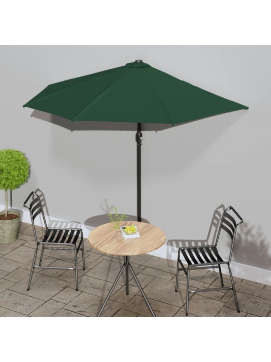 Slunečník na balkon hliníková tyč zelený 270 x 144 cm půlkruh