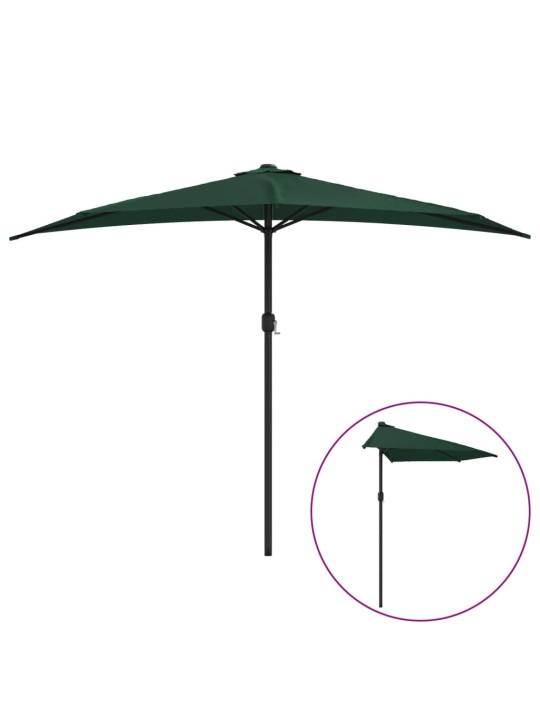Slunečník na balkon hliníková tyč zelený 300 x 155 cm půlkruh