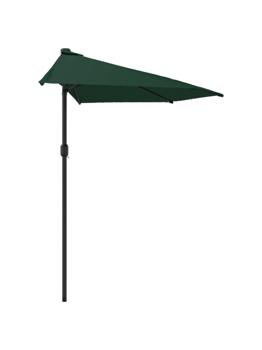Slunečník na balkon hliníková tyč zelený 300 x 155 cm půlkruh