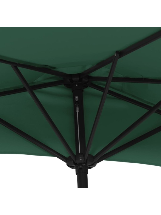 Slunečník na balkon hliníková tyč zelený 300 x 155 cm půlkruh