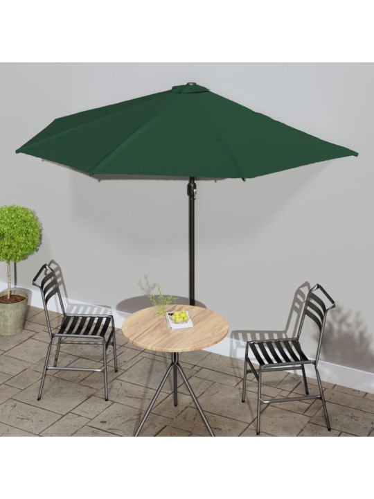 Slunečník na balkon hliníková tyč zelený 300 x 155 cm půlkruh