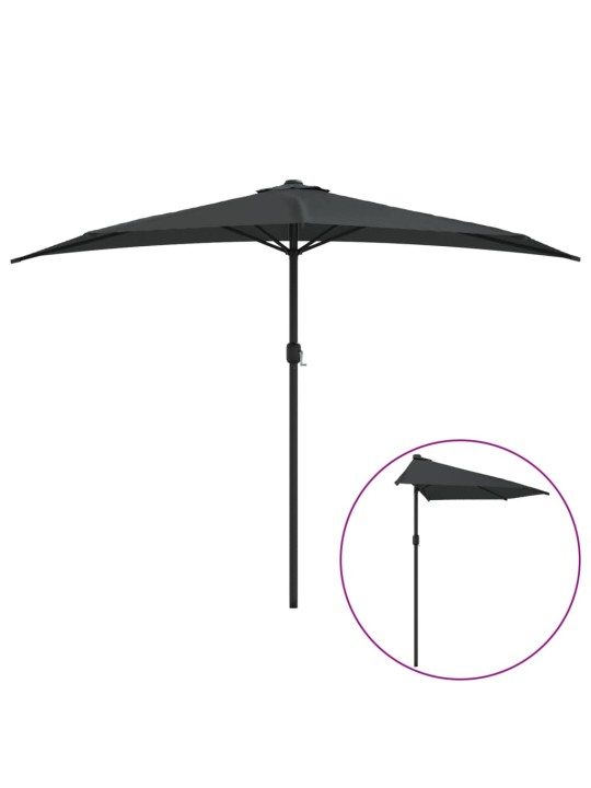 Slunečník na balkon hliníková tyč antracitový 300x155cm půlkruh