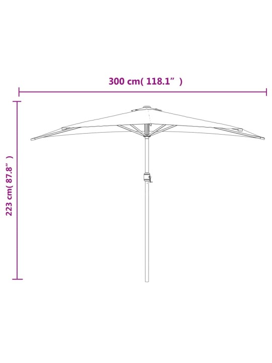 Slunečník na balkon hliníková tyč antracitový 300x155cm půlkruh