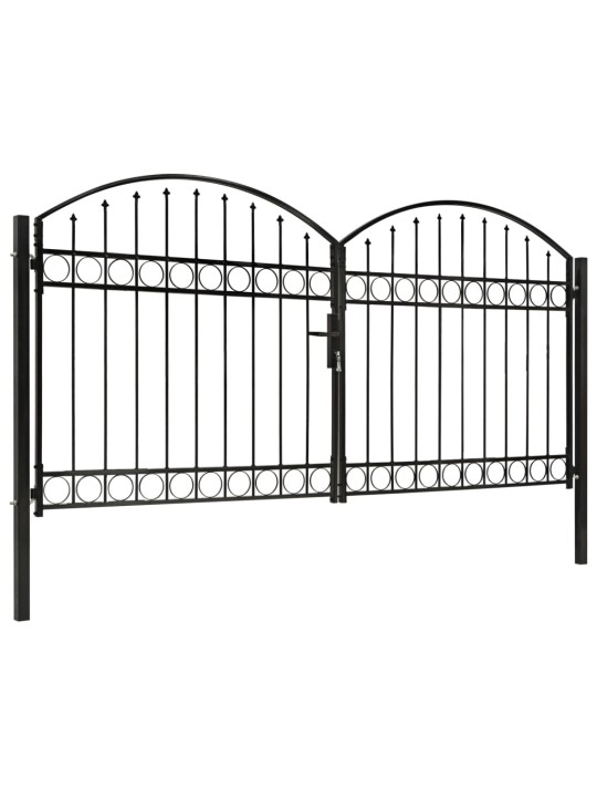 Dvoukřídlá zahradní brána s obloukem ocelová 300 x 125 cm černá