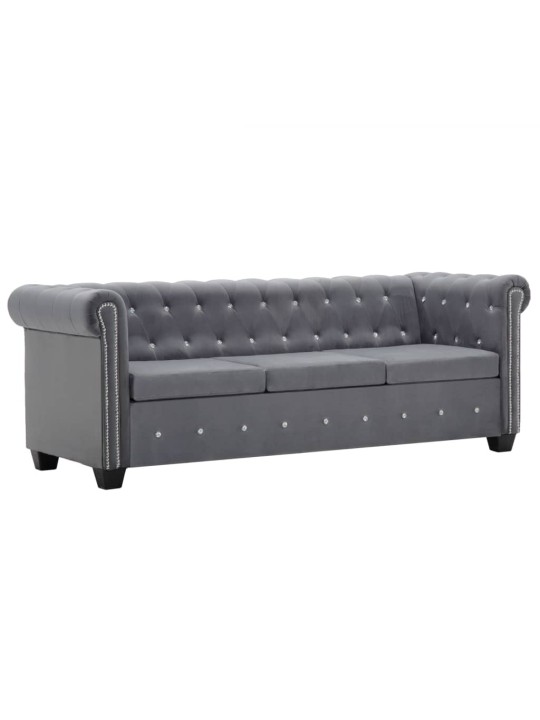 3místná pohovka chesterfield samet 199 x 75 x 72 cm šedá