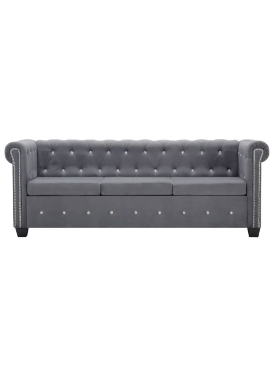 3místná pohovka chesterfield samet 199 x 75 x 72 cm šedá