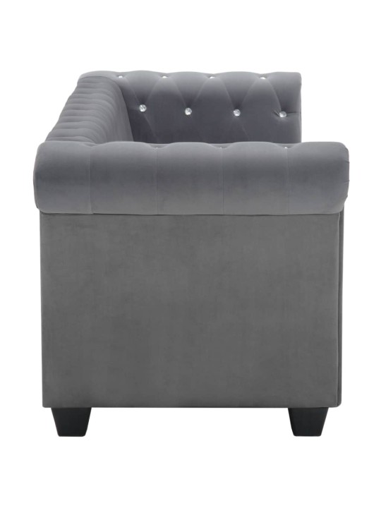 3místná pohovka chesterfield samet 199 x 75 x 72 cm šedá