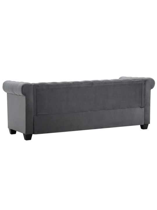 3místná pohovka chesterfield samet 199 x 75 x 72 cm šedá