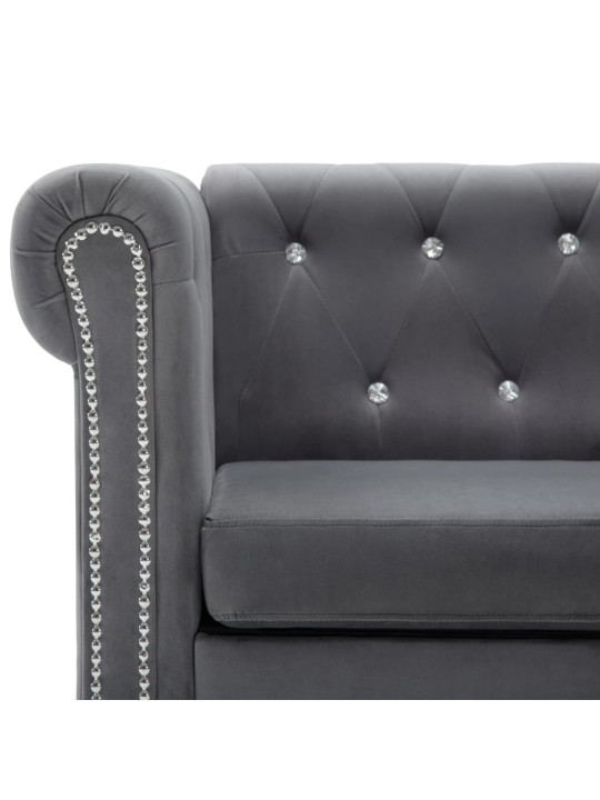 3místná pohovka chesterfield samet 199 x 75 x 72 cm šedá