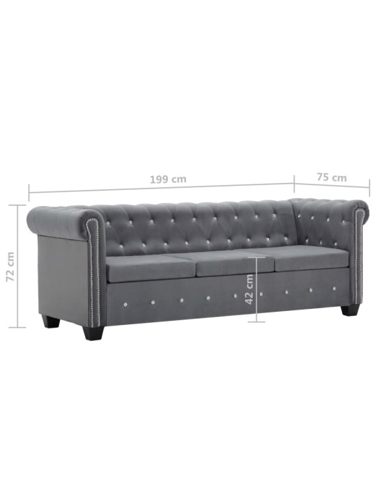 3místná pohovka chesterfield samet 199 x 75 x 72 cm šedá