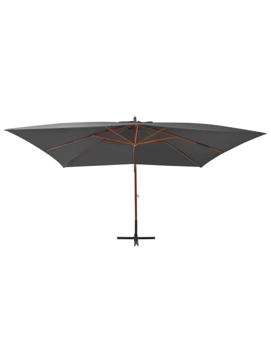 Boční zahradní slunečník s dřevěnou tyčí 400x300 cm antracitový