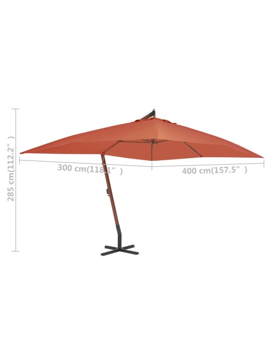 Boční zahradní slunečník s dřevěnou tyčí 400x300 cm terakotový