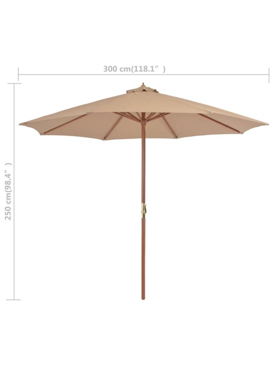 Zahradní slunečník s dřevěnou tyčí 300 cm taupe