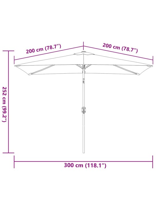 Zahradní slunečník s kovovou tyčí 300 x 200 cm antracitový