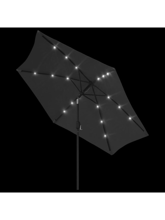 Zahradní slunečník s LED světly ocelová tyč 300 cm antracitový