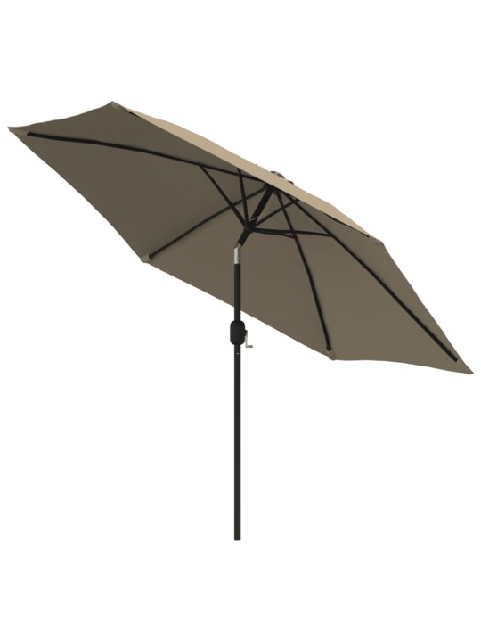 Zahradní slunečník s LED světly ocelová tyč 300 cm barva taupe