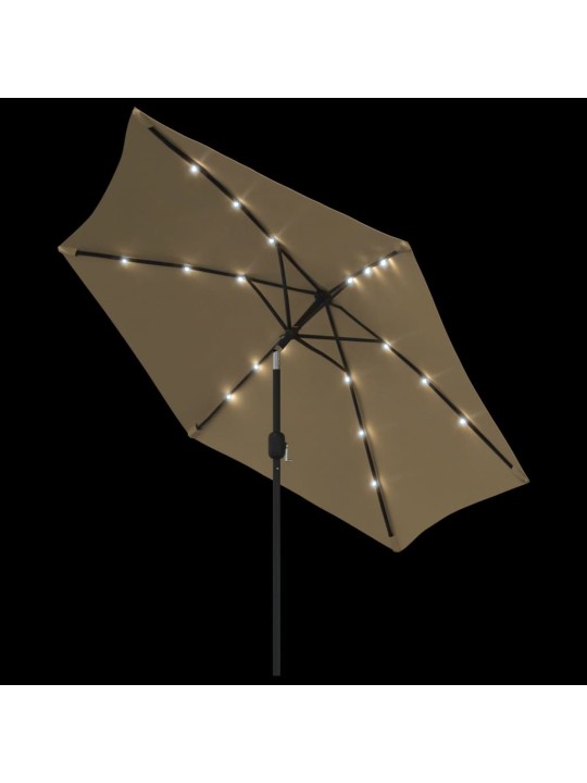Zahradní slunečník s LED světly ocelová tyč 300 cm barva taupe