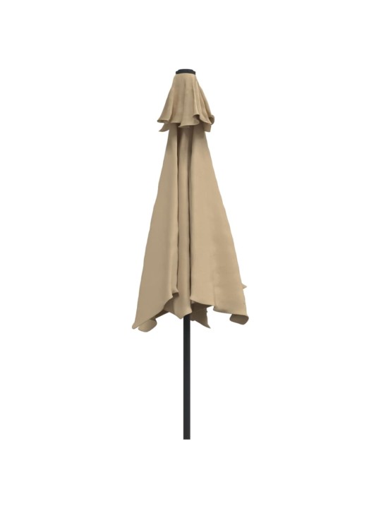 Zahradní slunečník s LED světly ocelová tyč 300 cm barva taupe