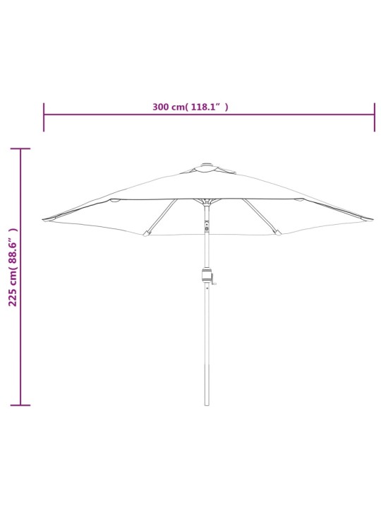 Zahradní slunečník s LED světly ocelová tyč 300 cm barva taupe