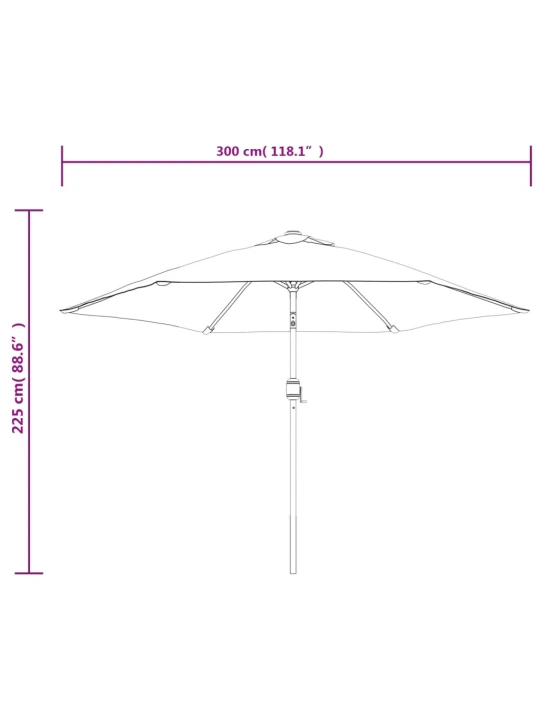 Zahradní slunečník s LED světly ocelová tyč 300 cm barva taupe
