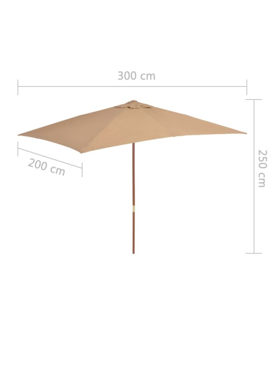 Zahradní slunečník s dřevěnou tyčí 200 x 300 cm taupe