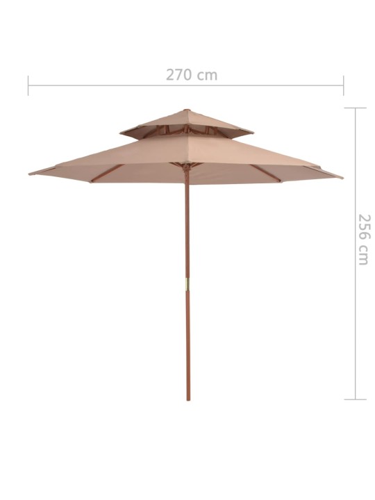 Dvoupatrový slunečník s dřevěnou tyčí 270 cm taupe