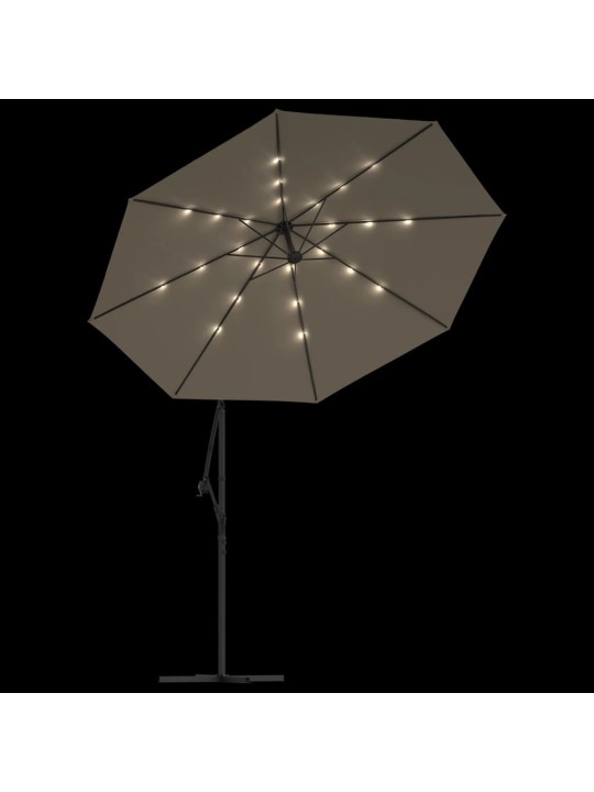 Boční zahradní slunečník s LED a ocelovou tyčí 300 cm taupe