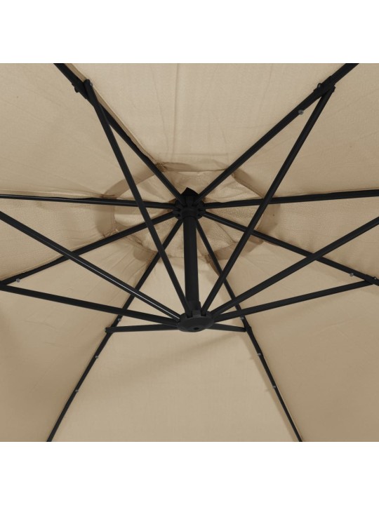 Boční zahradní slunečník s LED a ocelovou tyčí 300 cm taupe