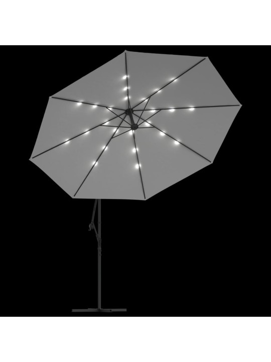 Boční zahradní slunečník s led a kovovou tyčí 350 cm pískový