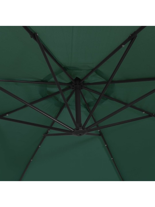 Boční zahradní slunečník s LED a kovovou tyčí 350 cm zelený
