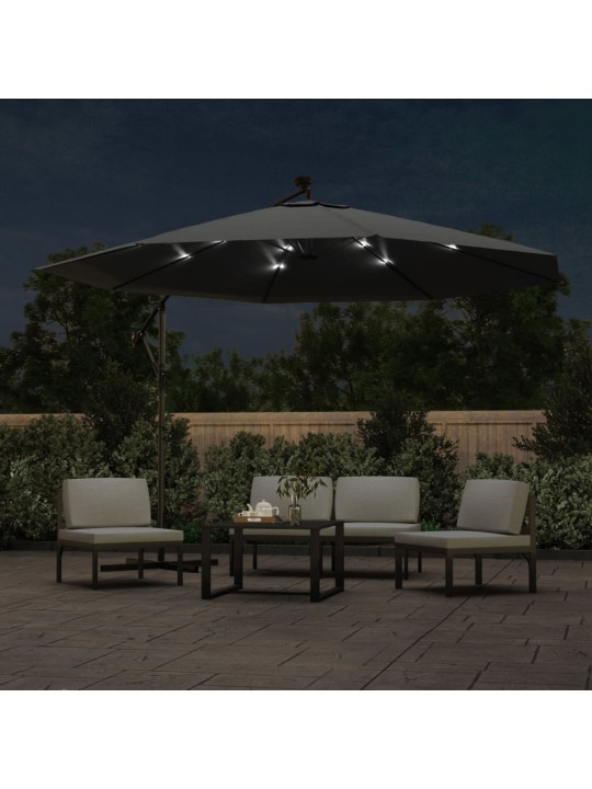 Boční zahradní slunečník s led a kovovou tyčí 350 cm antracit