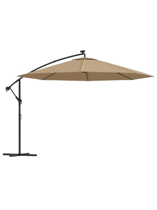 Boční zahradní slunečník s led a kovovou tyčí 350 cm taupe