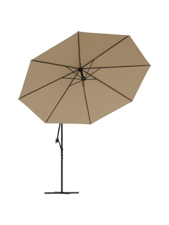 Boční zahradní slunečník s led a kovovou tyčí 350 cm taupe