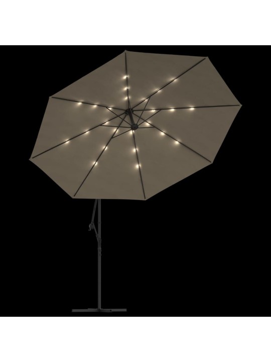 Boční zahradní slunečník s led a kovovou tyčí 350 cm taupe