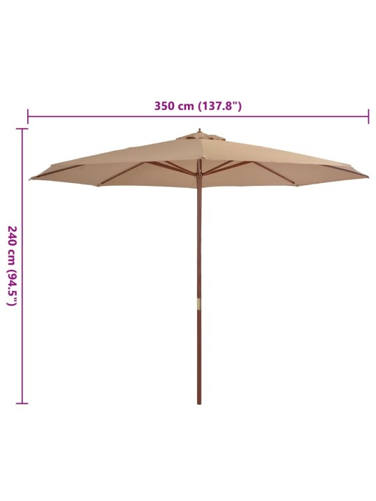 Zahradní slunečník s dřevěnou tyčí 350 cm barva taupe