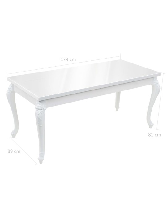 Jídelní stůl 179 x 89 x 81 cm vysoký lesk bílý