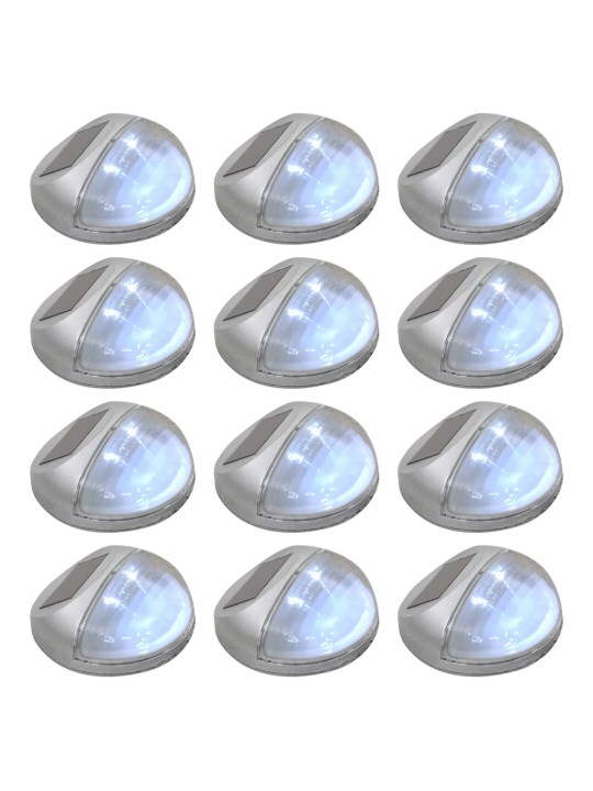 Zahradní nástěnné solární lampy LED 12 ks kulaté stříbrné