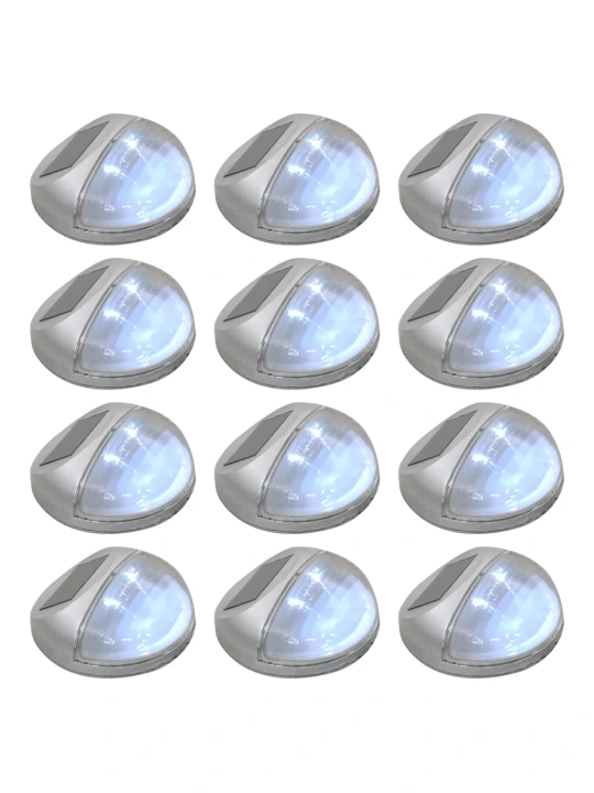 Zahradní nástěnné solární lampy LED 12 ks kulaté stříbrné