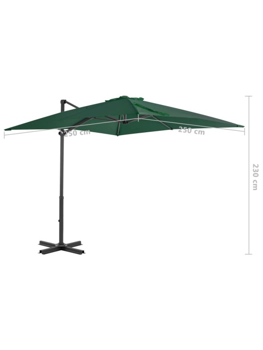 Boční zahradní slunečník s hliníkovou tyčí zelený 250 x 250 cm