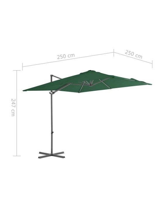 Boční zahradní slunečník s ocelovou tyčí zelený 250 x 250 cm